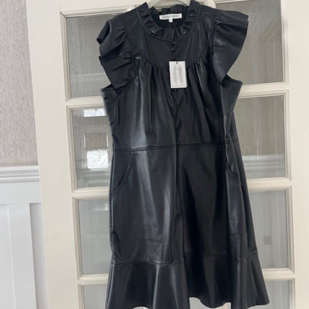 Faux Leather Dress with Ruffle Detail NWT